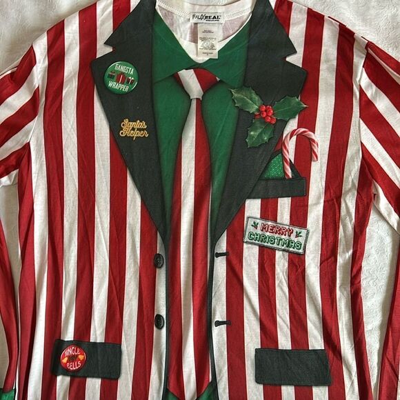 Faux Real Mans Striped Suit and Tie Ugly Christmas Sweater Tshirt Size XL - Picture 1 of 11